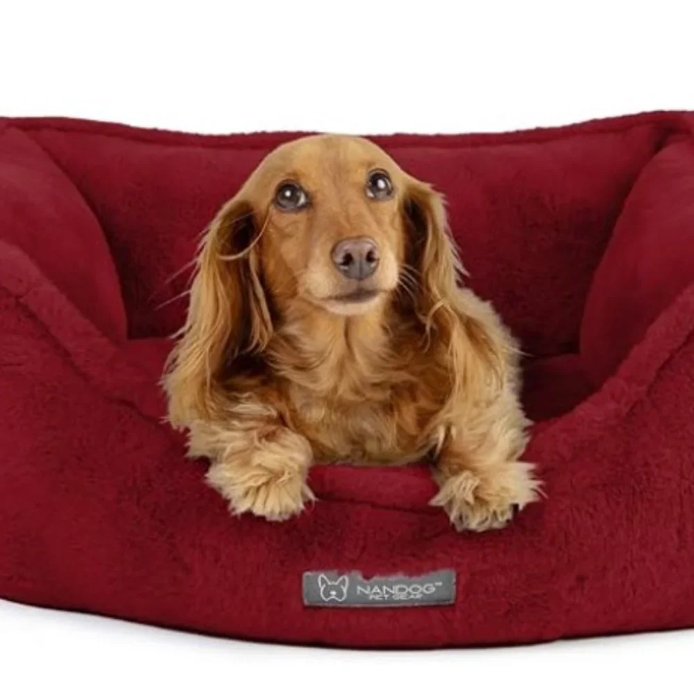 Nandog Dog Cat Pet Cloud Reversible Cozy Bed Burgundy Red Breeds up to 25lb NEW